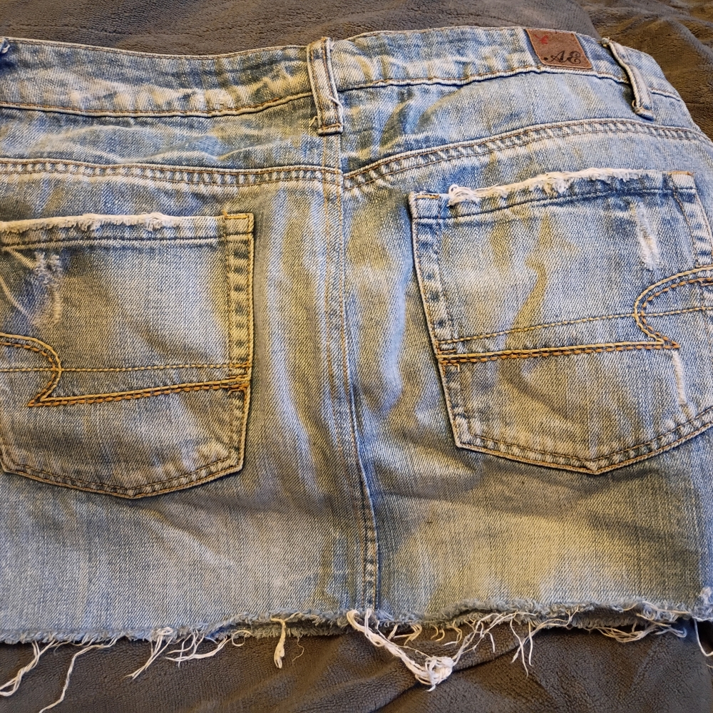 American Eagle Outfitters Light Blue Distressed Mini Skirt